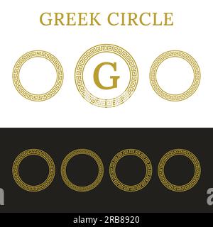 Set aus goldenem, antikem, griechischem Kreismuster. Nahtloser Runder Rahmen Mit Griechischem Schlüssel. Dekorative Meander Circle Kollektion In Antikem Gold Stock Vektor