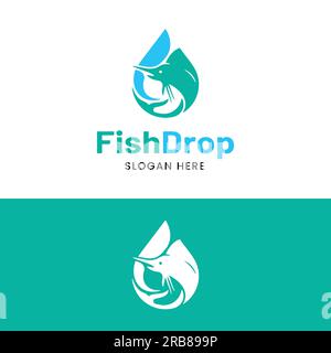 Segeln Sie Fisch mit Wassertropfen im einfachen, flachen Stil zum Angeln Fisherman Fish Market Seafood Restaurant Logo-Design-Vorlage Stock Vektor