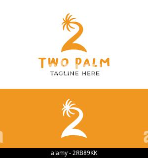Nummer 2 zwei mit dem Symbol von Palm Tree und Island im einfachen minimalen Stil für das Strandbezogene Business Hotel Resort Restaurant Travel Tourism Logo Stock Vektor