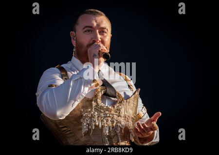 Madrid, Spanien. 07. Juli 2023. Sam Smith, britischer Sänger und Songwriter, tritt am zweiten Tag des Mad Cool Festivals 2023 in Villaverde, Madrid, auf. Kredit: SOPA Images Limited/Alamy Live News Stockfoto