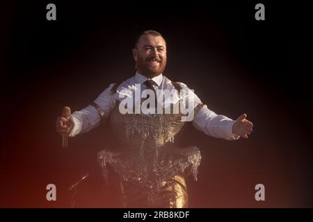 Madrid, Spanien. 07. Juli 2023. Sam Smith, britischer Sänger und Songwriter, tritt am zweiten Tag des Mad Cool Festivals 2023 in Villaverde, Madrid, auf. Kredit: SOPA Images Limited/Alamy Live News Stockfoto