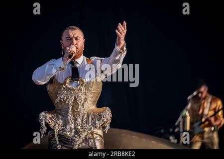 Madrid, Spanien. 07. Juli 2023. Sam Smith, britischer Sänger und Songwriter, tritt am zweiten Tag des Mad Cool Festivals 2023 in Villaverde, Madrid, auf. Kredit: SOPA Images Limited/Alamy Live News Stockfoto