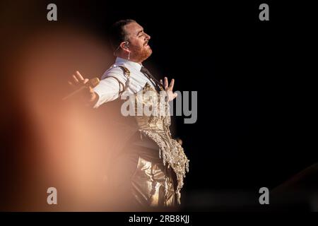 Madrid, Spanien. 07. Juli 2023. Sam Smith, britischer Sänger und Songwriter, tritt am zweiten Tag des Mad Cool Festivals 2023 in Villaverde, Madrid, auf. Kredit: SOPA Images Limited/Alamy Live News Stockfoto