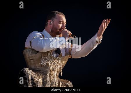 Madrid, Spanien. 07. Juli 2023. Sam Smith, britischer Sänger und Songwriter, tritt am zweiten Tag des Mad Cool Festivals 2023 in Villaverde, Madrid, auf. (Foto: Guillermo Gutierrez Carrascal/SOPA Images/Sipa USA) Guthaben: SIPA USA/Alamy Live News Stockfoto