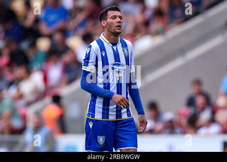 York, Großbritannien. 08. Juli 2023. Marvin Johnson #18 aus Sheffield Mittwoch während des Vorsaison-Spiel York City gegen Sheffield Mittwoch im LNER Community Stadium, York, Großbritannien, 8. Juli 2023 (Foto von Ryan Crockett/News Images) in York, Großbritannien, am 7./8. Juli 2023. (Foto: Ryan Crockett/News Images/Sipa USA) Guthaben: SIPA USA/Alamy Live News Stockfoto