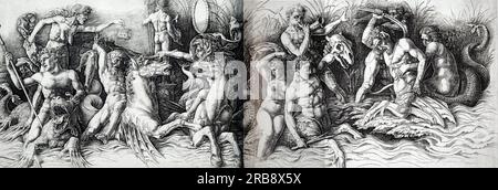 Die Schlacht der Seegötter 1480 von Andrea Mantegna Stockfoto