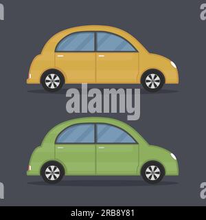 Flache Retro-Fahrzeuge, gelbe und grüne Farben, Vektor EPS10-Abbildung Stock Vektor