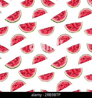 Nahtloses Muster mit Wassermelonen. Wassermelonenscheiben, isoliert. Nationaler Wassermelonentag. August 3. Stock Vektor