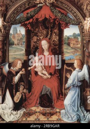 Madonna und das Kind in Engel 1480 von Hans Memling Stockfoto