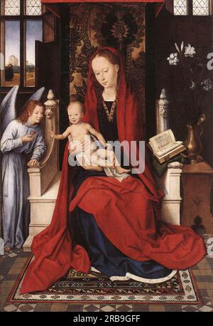 Jungfrau mit Kind und Engel 1480 von Hans Memling Stockfoto