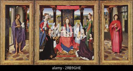 Die Jungfrau und das Kind mit Heiligen und Spendern (Donne Triptych) 1478 von Hans Memling Stockfoto