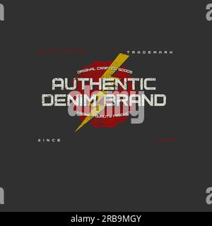 Authentische Denim-Marke Vintage-Schriftzug T-Shirt-Druck, Poster, Schild, Etikett, Retro-Vektor-Illustration Stock Vektor
