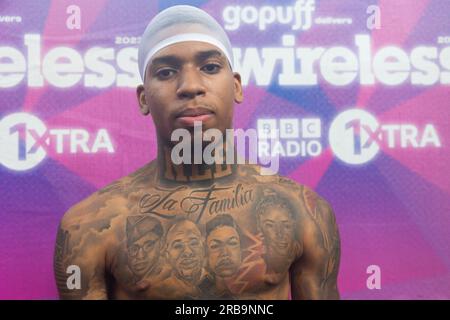 London, Großbritannien. 8. Juli 2023. NLE CHOPPA auf dem Wireless Festival in Finsbury Park, London. Kredit: Katie Collins/EMPICS/Alamy Live News Stockfoto