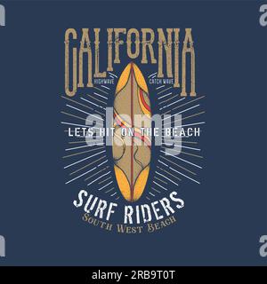 California Surf Riders Vektordarstellung für T-Shirt-Muster typografischer Retro-Poster-Vektor Stock Vektor