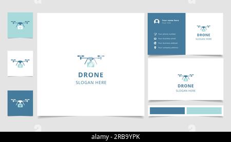 Drohnenlogo mit editierbarem Schriftzug. Branding-Buch und Visitenkartenvorlage. Stock Vektor