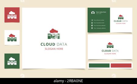 Logo mit editierbarem Slogan für Cloud-Daten. Branding-Buch und Visitenkartenvorlage. Stock Vektor