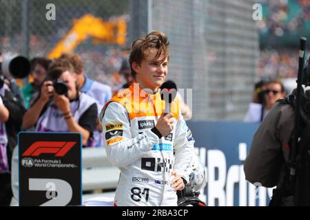 Silverstone, Großbritannien. 8. Juli 2023. Pole Position Celebration Oscar Piastri (AUS) McLaren F1 Team.während DER FORMEL 1 ARAMCO BRITISH GRAND PRIX 2023 - jUL7-9 Silverstone, Großbritannien (Kreditbild: © Alessio De Marco/ZUMA Press Wire) NUR REDAKTIONELLE VERWENDUNG! Nicht für den kommerziellen GEBRAUCH! Stockfoto