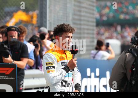 Silverstone, Großbritannien. 8. Juli 2023. Stabposition feiern. Lando Norris (GBR) McLaren MCL60. Während DER FORMEL 1 ARAMCO BRITISH GRAND PRIX 2023 - jUL7-9 Silverstone, Großbritannien (Kreditbild: © Alessio De Marco/ZUMA Press Wire) NUR REDAKTIONELLE VERWENDUNG! Nicht für den kommerziellen GEBRAUCH! Stockfoto