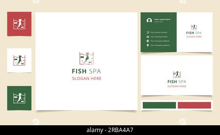 Design mit Fisch-Spa-Logo und editierbarem Schriftzug. Branding-Buch und Visitenkartenvorlage. Stock Vektor