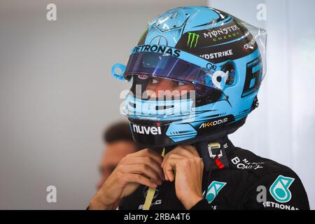 RUSSELL George (gbr), Mercedes AMG F1 Team W14, Portrait während der Formel 1 des britischen Grand Prix 2023 in Aramco, 10. Runde der Formel 1-Weltmeisterschaft 2023 vom 7. Bis 9. Juli 2023 auf der Silverstone Circuit in Silverstone, Großbritannien Stockfoto