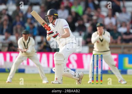 Englands Zak Crawley im Schlagkampf am dritten Tag des LV= Insurance Ashes Series-Testspiels in Headingley, Leeds. Bilddatum: Samstag, 8. Juli 2023. Stockfoto