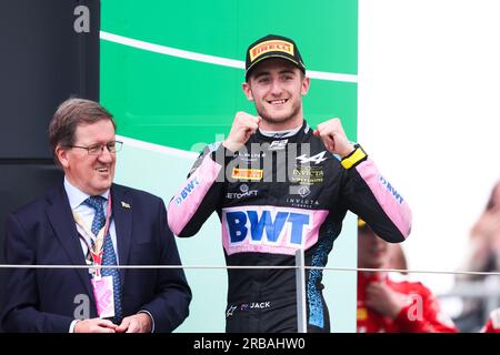 Podium DOOHAN Jack (aus), UNI-Virtuosi Racing, Dallara F2, Portrait während der 8. Runde der FIA-Formel-2-Meisterschaft 2023 vom 7. Bis 9. Juli 2023 auf der Silverstone Circuit in Silverstone, Großbritannien Stockfoto