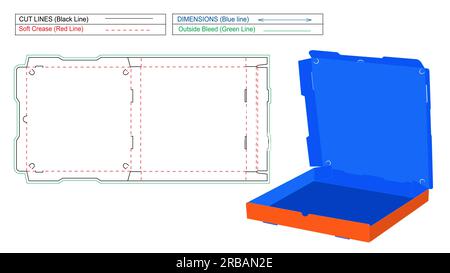 Illustration der individuellen Pizzakarton. Pizzaschachtel, die-Line-Vorlage und 3D-Box-Vektordarstellung Stock Vektor