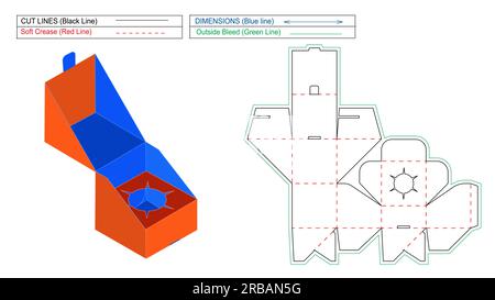 Geschenkbox, kundenspezifische Matrizenschablone mit automatischer Verriegelung unten und 3D-mm-Kassettenbox Stock Vektor
