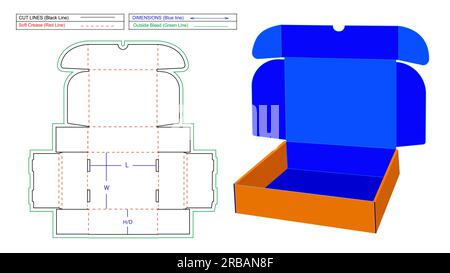 Mailer Abonnementbox mit Klappenkerben Wellpappenversand 2 Rolle Endbox Vektoren Matrizenvorlage und 3D Vektor-Renderdatei Tuck Endbox, RTE Stock Vektor