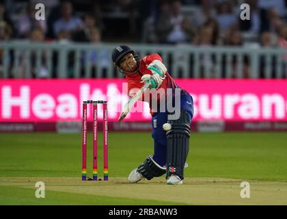 Englands Sophia Dunkley schlägt während des dritten Vitality IT20-Spiels bei Lord's, London. Bilddatum: Samstag, 8. Juli 2023. Sieh dir PA-Story CRICKET England Women an. Das Foto sollte lauten: Nick Potts/PA Wire. EINSCHRÄNKUNGEN: Nur redaktionelle Verwendung. Keine kommerzielle Verwendung ohne vorherige schriftliche Zustimmung der EZB. Nur Standbilder verwenden. Keine bewegten Bilder zum emulieren der Übertragung. Sponsorenlogos dürfen nicht entfernt oder verdeckt werden. Stockfoto