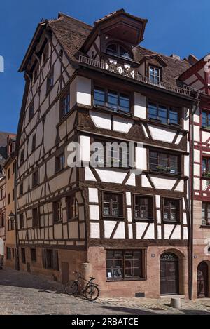 Historisches Fachwerkhaus, komplette Renovierung durch die Altstadtfreunde Nürnberg, unter Kraemerasse 18, Nürnberg, Mittelfrankreich, Bayern, Deutschland Stockfoto