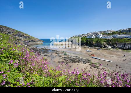 Die Hellbahn vom Fischereihafen und der Hafeneingang in Port Isaac, North Cornwall, England, Vereinigtes Königreich Stockfoto