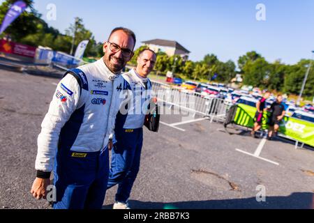 Rodez, Frankreich. 08. Juli 2023. CRETIEN Jeremy, ROUCHOUZE Xavier, Alpine A110 RGT, Portrait während der Rallye Aveyron Rouergue Occitanie 2023, 5. Runde des Championnat de France des Rallyes 2023, vom 17. Bis 18. Juni in Rodez, Frankreich - Photo Bastien Roux/DPPI Live Media/Alamy News Stockfoto