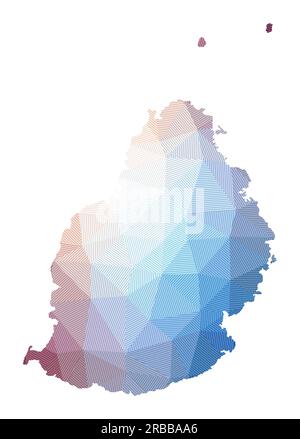 Karte von Mauritius. Niedrige Poly-Darstellung der Insel. Geometrisches Design mit Streifen. Technologie, Internet, Netzwerkkonzept. Vektordarstellung. Stock Vektor