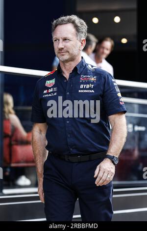 HORNER Christian (gbr), Teamleiter von Red Bull Racing, Portrait während des Formel-1-Großen Preises 2023 in Aramco, 10. Runde der Formel-1-Weltmeisterschaft 2023 vom 7. Bis 9. Juli 2023 auf der Silverstone Circuit in Silverstone, Großbritannien Stockfoto