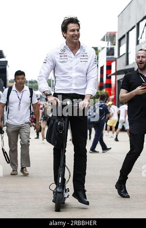 WOLFF Toto (aut), Teamleiter und CEO des Mercedes AMG F1 Teams, Portrait während der Formel-1-Grand-Prix-Runde 2023 in Aramco, der 10. Runde der Formel-1-Weltmeisterschaft 2023 vom 7. Bis 9. Juli 2023 auf der Silverstone Circuit in Silverstone, Großbritannien Stockfoto