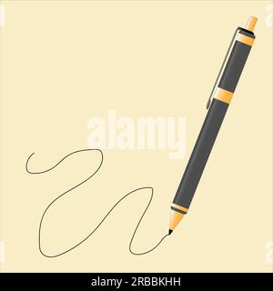 Der Stift zeichnet eine gekrümmte Linie. Auf gelbem Hintergrund. Vektordarstellung. Stock Vektor
