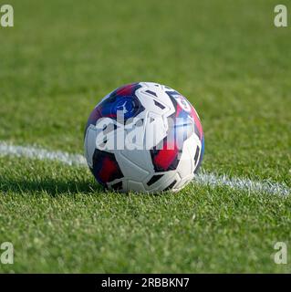 Southport, Merseyside, England, 7. Juli 2023. EFL-Spielball, während des Southport Football Club V Blackpool Football Club in der Haig Avenue, in einer Vorsaison-freundlichen. (Bild: ©Cody Froggatt/Alamy Live News) Stockfoto