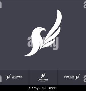 Stilisiertes EAGLE-Symbol für Maskottchen-Logo-Vorlage auf dunklem Hintergrund. „Bird Silhouette“-Logo. Abstrakte minimalistische Illustration Fliegendes Geflügel Stock Vektor