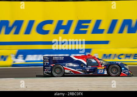 Monza, Italien. 08. Juli 2023. 23 UNITED AUTOSPORTS GBR Oreca 07 - Gibson Joshua Pierson (USA) Giedo Van der Garde (NLD) Oliver Jarvis (GBR) während der FIA WEC - 6 Stunden Monza - World Endurance Championship bei Autodromo di Monza am 8. Juli 2023 in Monza, Italien (Foto: Fabio Averna/Sipa USA) Guthaben: SIPA USA/Alamy Live News Stockfoto