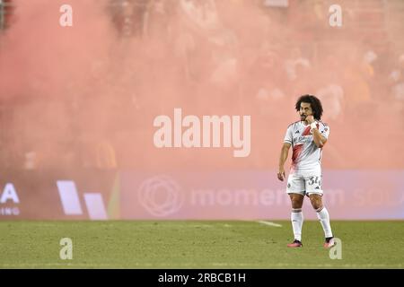 Harrison, New Jersey, USA. 8. Juli 2023. New England Revolution Verteidiger RYAN SPAULDING (34) wird in der Red Bull Arena in Harrison gesehen New York schlägt New England 2 zu 1 (Kreditbild: © Brooks von Arx/ZUMA Press Wire) NUR REDAKTIONELLER GEBRAUCH! Nicht für den kommerziellen GEBRAUCH! Stockfoto