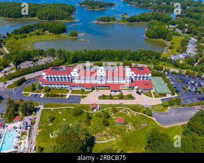 Wentworth by the Sea: Luftaufnahme an der Mündung des Piscataqua River in New Castle, New Hampshire, NH, USA. Das historische Grand Hotel stammt aus dem Jahre vergoldet Stockfoto