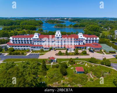 Wentworth by the Sea: Luftaufnahme an der Mündung des Piscataqua River in New Castle, New Hampshire, NH, USA. Das historische Grand Hotel stammt aus dem Jahre vergoldet Stockfoto