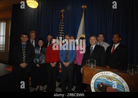 Veranstaltung im "Main Interior" zur Würdigung der Beiträge zum "Performance and Accountability Report 2008" des Innenministeriums mit Ausführungen von Stellvertretender Sekretär P. Lynn Scarlett, stellvertretender Sekretär James Cason, Direktor des Haushaltsbüros Pamela Haze, Stellvertretender Kontrolleur Danny Werfel, Direktor des Finanzmanagements Daniel Fletcher, Und Leiter des Planungs- und Leistungsmanagements Richard Beck Stockfoto
