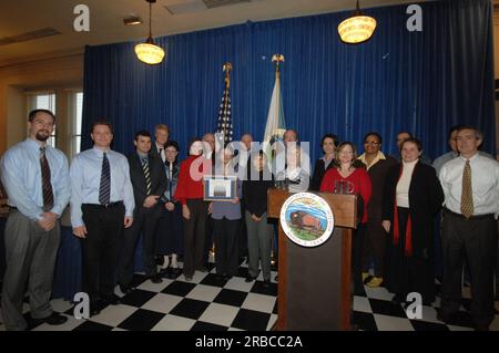 Veranstaltung im "Main Interior" zur Würdigung der Beiträge zum "Performance and Accountability Report 2008" des Innenministeriums mit Ausführungen von Stellvertretender Sekretär P. Lynn Scarlett, stellvertretender Sekretär James Cason, Direktor des Haushaltsbüros Pamela Haze, Stellvertretender Kontrolleur Danny Werfel, Direktor des Finanzmanagements Daniel Fletcher, Und Leiter des Planungs- und Leistungsmanagements Richard Beck Stockfoto