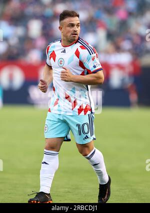 Chicago, USA, 08. Juli 2023. Xherdan Shaqiri des Chicago Fire FC von Major League Soccer (MLS) tritt auf dem Platz gegen Nashville SC auf dem Soldier Field in Chicago, IL, USA an. Kredit: Tony Gadomski / All Sport Imaging / Alamy Live News Stockfoto