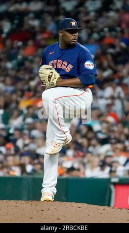 Houston, Texas, Texas, USA. 8. Juli 2023. 8. Juli 2023 - Houston, Texas - Houston Astros HECTOR NERIS (50) wirft während des Spiels zwischen den Seattle Mariners und den Houston Astros im Minute Maid Park einen Platz in den acht Inning. Die Houston Astros besiegten die Seattle Mariners 3-2. (Kreditbild: © Jerome Hicks/ZUMA Press Wire) NUR REDAKTIONELLE VERWENDUNG! Nicht für den kommerziellen GEBRAUCH! Stockfoto