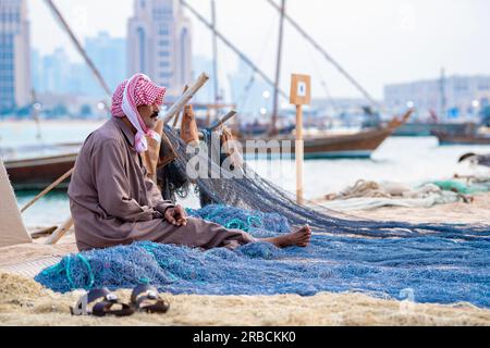 Fischerei- und Fischindustrie vom Katara Traditional Dhow Festival, Katara, Doha, Katar Stockfoto