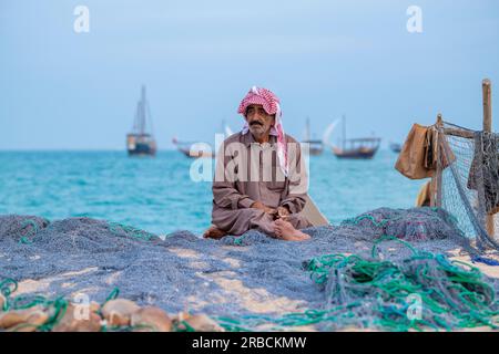 Fischerei- und Fischindustrie vom Katara Traditional Dhow Festival, Katara, Doha, Katar Stockfoto