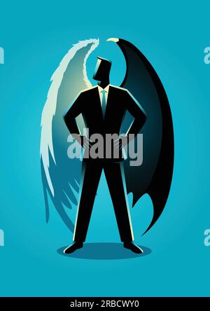 Vektor-Illustration eines Mannes in Anzug mit Engel und Teufel Flügel, Konzept für gut und Böse Stock Vektor